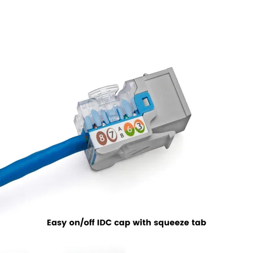 Vista 23 de TRUE CABLE Conector Keystone Cat5e, sin blindaje (UTP), perforado de 90 grados, PoE++ (4PPoE) 100W, certificación UL, verificado ETL, certificado