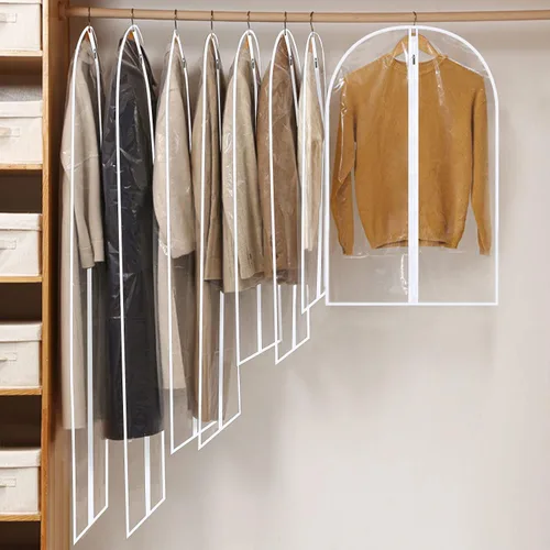 Vista 5 de SMINDER - Bolsas de ropa para colgar ropa, bolsas de plástico transparente con cremallera completa, PEVA, transpirables, ligeras
