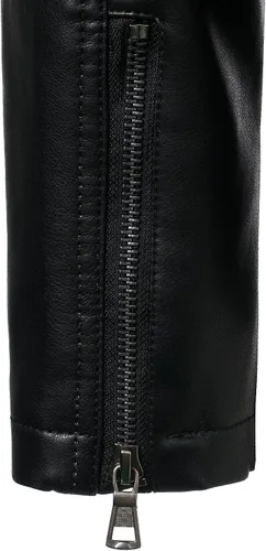 Vista 6 de HOOD CREW Chaquetas de cuero para hombre, chaqueta de motocicleta negra, cuello alto, chaqueta de piel sintética
