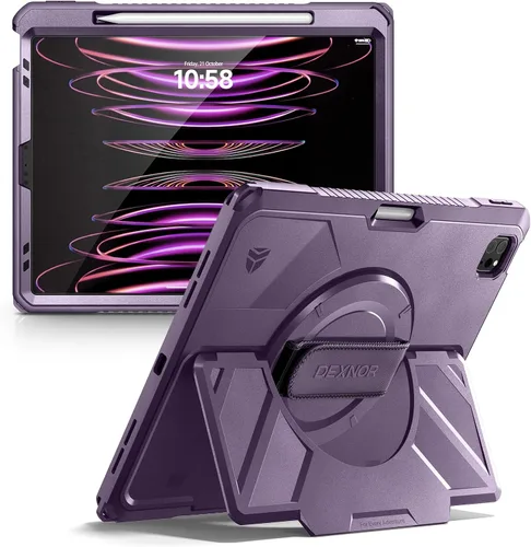 Vista 18 de Dexnor Funda para iPad mini 7 (A17 Pro) 2024/mini 6 2021 de 8.3 pulgadas, funda protectora resistente con correa de mano giratoria de 360° y soporte