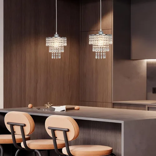 Vista 7 de Lámpara de techo de cristal de 3 niveles con colgante de cristal, decoración para pasillo, comedor, sala de estar, dormitorio, casquillo E26, cromado