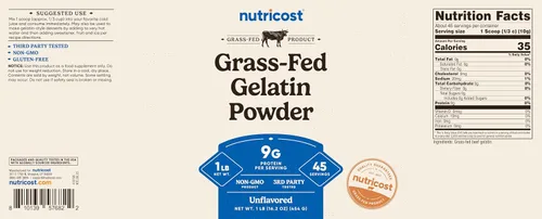 Vista 5 de Nutricost Polvo de gelatina de carne de res alimentada con pasto (1 libra), sin sabor, 0.32 onzas de proteína por porción, sin OMG, sin gluten, 45