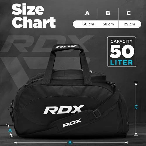 Vista 6 de RDX Bolsa de gimnasio de 50 litros con compartimento ventilado para zapatos, mochila todo en uno, bolsa de lona para deportes de fitness, artes