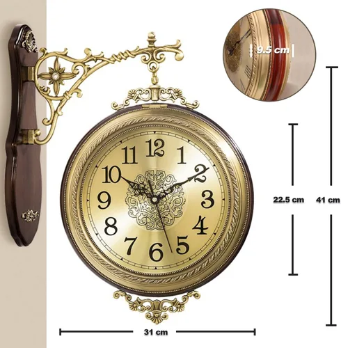 Vista 4 de Reloj de pared retro de doble cara, decoración de aleación, números romanos y árabes giratorios de 360°, funciona con pilas, relojes silenciosos
