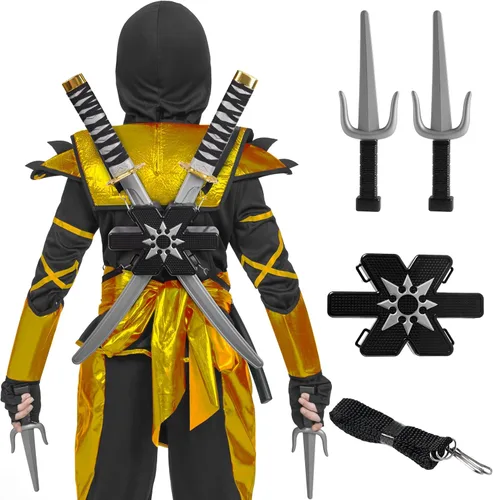 Vista 5 de Spooktacular Creations Ninja Swords, Backpack Weapon Toy Set with Swords and Knives for Kids, Ninja Costume Accessories for Cosplay, Dress-up Party