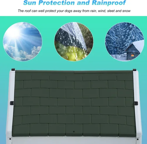 Vista 4 de FDW Casa para perros para interiores y exteriores, duradera, ventilada, impermeable, de plástico, para perros pequeños, medianos y grandes