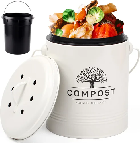 Vista 10 de Perfnique Cubo de Compost de Cocina, Cubo de Compost de Encimera de 1.3 Galones con Tapa, Cubo de Compost Interior Incluye Forro de Cubo