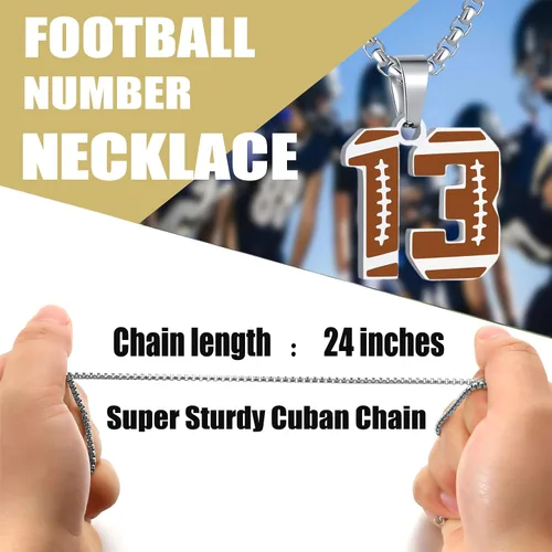 Vista 6 de SKQIR Collar de número de fútbol para niños, atletas de jersey, cadena de números negros para hombres, dije de número de acero inoxidable, joyería