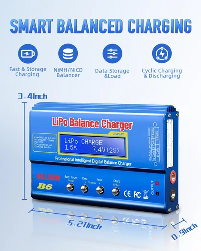 Vista 2 de Cargador de Batería B6 80W Mini Lipo Cargador/Descargador de Equilibrio con Fuente de Alimentación para Batería LiPo/Li-ion/Life(1-6s) NiMH/NiCd
