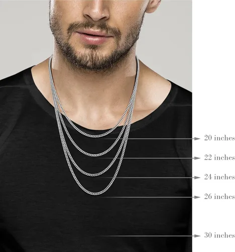 Vista 5 de Miabella Collar de cadena de eslabones cubanos de plata de ley 925 pesada italiana de 0.138 in, 0.197 in, 0.276 in para hombre, fabricado en Italia
