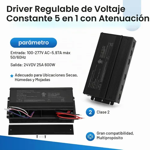 Vista 4 de 600W Dimmable LED Driver 24V, 110V-277V AC a 24V DC llevó el transformador