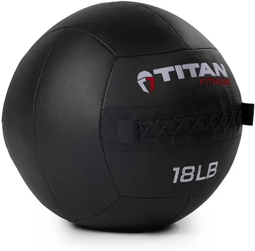 Vista 14 de Titan Fitness LB Soft Shell - Bola de pared medicinal con laminado de policompuesto y textura cruzada, agarre antideslizante para lanzar, fuerza