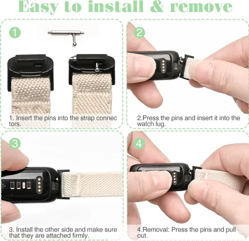Vista 3 de Paquete de 5 correas elásticas de nailon compatibles con Fitbit Inspire 3 para mujeres y hombres, correa deportiva elástica ajustable suave