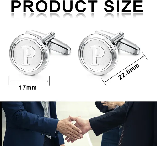 Vista 7 de LOLIAS 3 pares de gemelos con iniciales para hombre, juego de gemelos clásicos para hombre, estilo casual a formal, con caja de regalo, gemelos