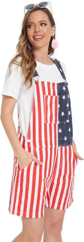 Vista 3 de Yuanbang Overol con diseño de bandera americana pantalones cortos de mezclilla casual entrenamiento verano con correa ajustable para hombres