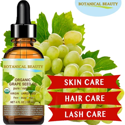 Vista 3 de Aceite orgánico de semillas de uva. Aceite portador 100% puro, natural, sin diluir, virgen, sin perfume, orgánico certificado, prensado en frío