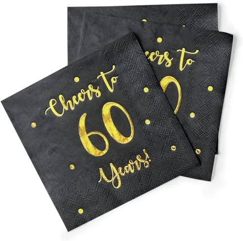 Vista 9 de Servilletas de cóctel de Cheers to 60 años, decoraciones de feliz cumpleaños 60 para hombres y mujeres, decoraciones de fiesta de aniversario