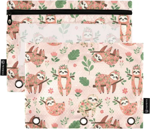 Vista 42 de Estuche de béisbol blanco para lápices de 3 anillas, paquete de 2 carpetas para lápices, estuche transparente con cremallera, bolsa de cosméticos