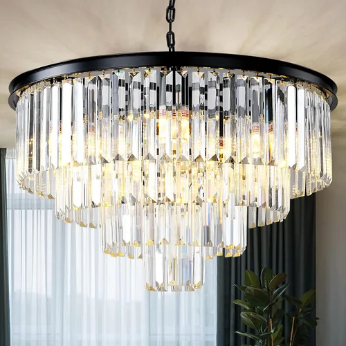 Vista 15 de Candelabro rectangular dorado de 40 pulgadas, 10 luces, iluminación colgante de cristal de lujo para comedor, isla de cocina y bar, altura