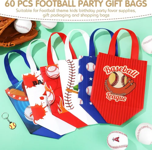 Vista 3 de Kigeli 60 bolsas de regalo de fiesta de béisbol, bolsas de regalo reutilizables no tejidas con asas, bolsas de dulces para fiesta de equipo, como se