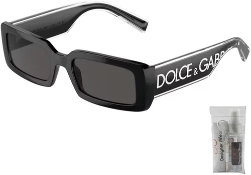 Vista 2 de Dolce & Gabbana DG6187 50187 - Lentes de sol rectangulares color negro y gris oscuro para mujer + paquete con kit de gafas de diseñador iWear, Negro