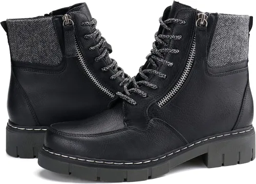 Vista 5 de starmerx Botas de combate con cordones para mujer botines de tacón bajo cómodos botines con cremallera lateral