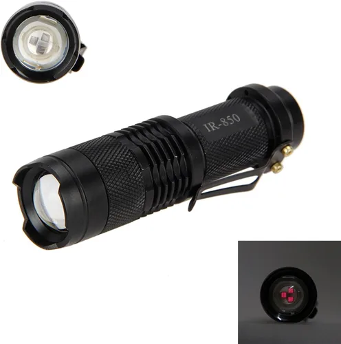 Vista 3 de Mini linterna de luz IR, 5 W 850 nm enfoque ajustable IR LED linterna linterna de luz infrarroja para visión nocturna, Coyote Hog Predator Caza AA