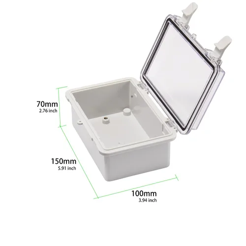 Vista 2 de Caja de conexiones ABS de 5.906 x 3.937 x 2.756 in con cierre de plástico transparente con bisagras, carcasa impermeable IP67 con soporte de pared