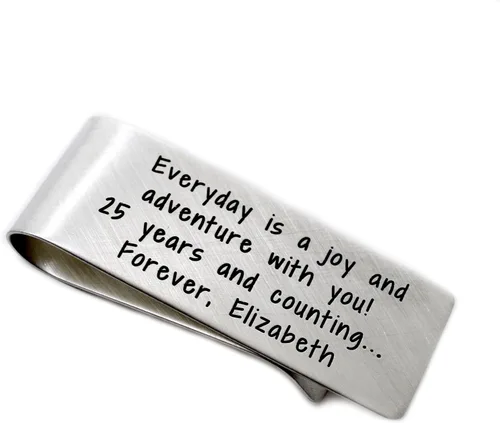 Vista 6 de Engraved Money Clip for Men Personalized .925 Sterling Silver Valentine's Day Present for Husband Anniversary Boyfriend Custom Slim Minimalist Front