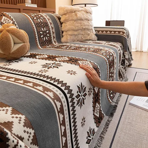 Vista 82 de ROOMLIFE Manta de sofá estilo azteca boho para sillones de 2/3 cojines, fundas de sofá lavables y antideslizantes aptas para mascotas, protector