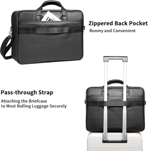 Vista 6 de seyfocnia Bolsa de mensajero de cuero para hombre, 15.6 pulgadas 17.3 pulgadas maletín para computadora portátil, bolso de hombro para computadora
