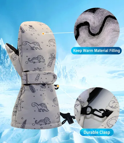 Vista 5 de Duoyeree Guantes impermeables para niños con forro polar para niños y niñas invierno nieve y esquí gruesos aislados para clima frío