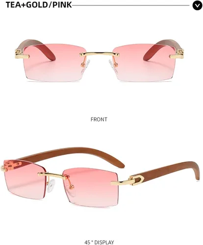 Vista 3 de Heptagram - Lentes de sol rectangulares sin montura para mujeres y hombres, gángster de los años 90, sin marco, retro, vintage, de moda