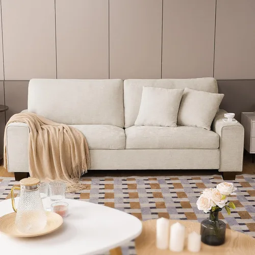 Vista 17 de DOPEDIO Sofá biplaza moderno para sala de estar, sillón reclinable de chenilla, funda extraíble, cojines de resorte, marco de madera maciza, fácil
