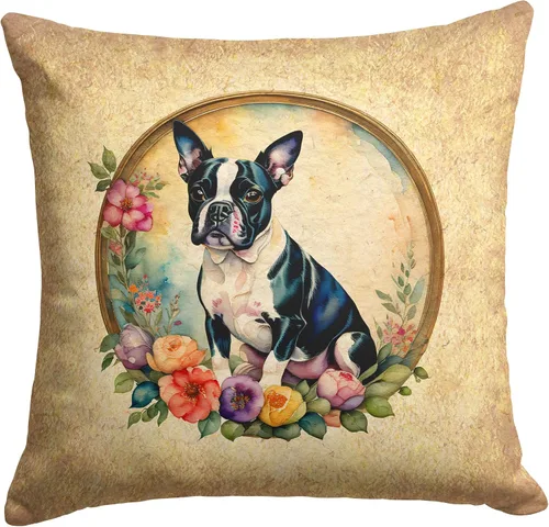 Vista 75 de Caroline's Treasures DAC2072PW1414 Affenpinscher and Flowers - Almohada decorativa de tela, lavable a máquina, para interiores y exteriores