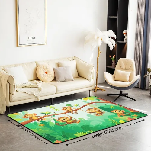 Vista 3 de jejeloiu Alfombras de mono para sala de estar, dormitorio, alfombra antideslizante de 4 x 5 pies, para niños, mujeres y hombres, lindos animales