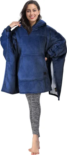Vista 9 de Tirrinia Manta con capucha de gran tamaño, sudadera con manga de murciélago, acogedora manta Sherpa enorme regalo para mujeres adultas