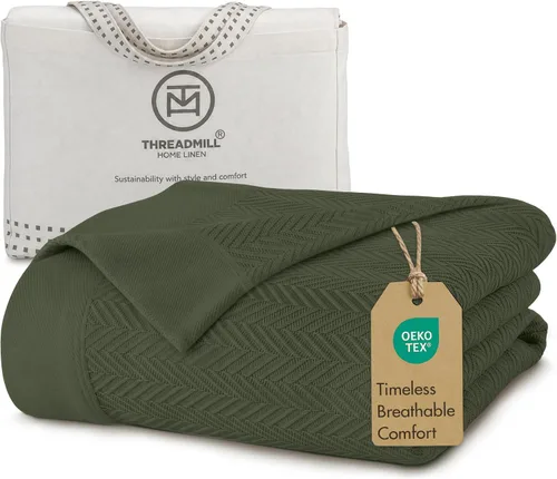 Vista 16 de Threadmill - Mantas de algodón de lujo para cama tamaño individual Manta 100% algodón para todas las estaciones para cama individual Manta