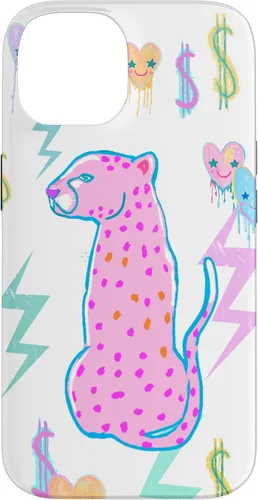 Vista 4 de iPhone 16 Preppy Art Cheetah, Pink Cheetah, Preppy Art Estética Funda