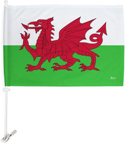 Vista 2 de Paquete de bandera de coche de la Copa del Mundo 2022 de Gales, bandera americana para carros, decoración de automóviles, pancarta pequeña