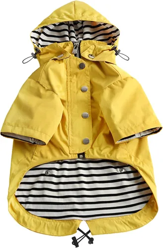 Vista 13 de Morezi - Impermeable con cremallera y botones reflectantes para perro, para la lluvia, cordón ajustable, capucha extraíble, elegante y de primera