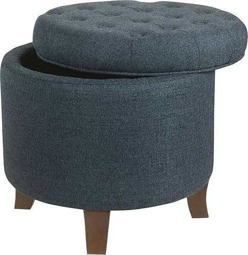 Vista 23 de HomePop Otomana tapizada redonda para almacenamiento Homepop Decoración del hogar Otomana redonda tapizada para reposapiés - Estampado Azul