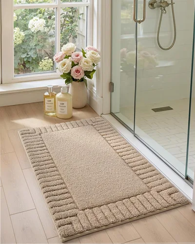 Vista 4 de DEXI - Alfombras de baño de 16"x24", alfombras antideslizantes para el suelo del baño, alfombra de baño ultrasuave y absorbente para la ducha, Beige