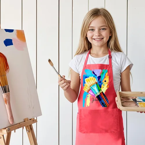 Vista 3 de Delantal de regalo de Navidad para niños con nombre personalizado, delantal para pintura, artes y manualidades, ideal para niños y niñas
