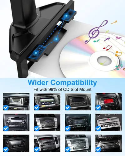 Vista 2 de Soporte para tablet de automóvil, ranura para CD, brazo ajustable en altura, soporte para tableta para reproductor de CD de automóvil, abrazadera