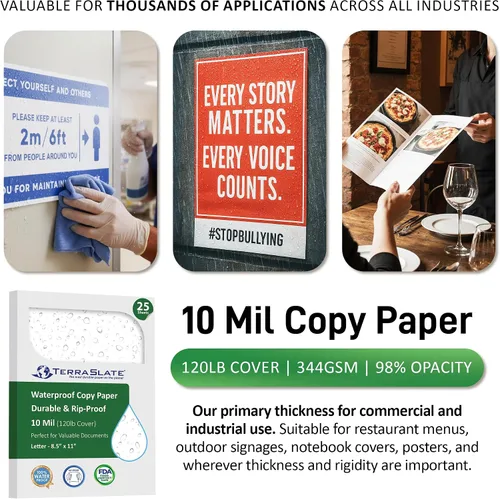 Vista 6 de TerraSlate Premium - Papel impermeable para lluvia, clima, 10 mil, 8.5 x 11 pulgadas, blanco, papel de impresora duradero (25 hojas)