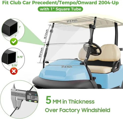 Vista 7 de 10L0L Golf Cart Windshield for Club Car Precedent/Tempo/Onward 2004-Up 5MM Transparente