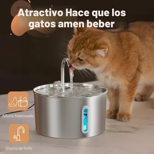 Vista 7 de Fuente de agua para gatos de acero inoxidable: Fuente para gatos de 2,2 L para beber - Fuente de agua automática para mascotas para gatos