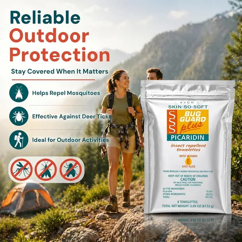 Vista 5 de Avon Skin Suave Bug Guard + Picaridin toallitas 8 unidades (paquete de 2) Skin So Soft Bug Guard, DEET-Free Repellent Wipes with Vitamin E & Aloe