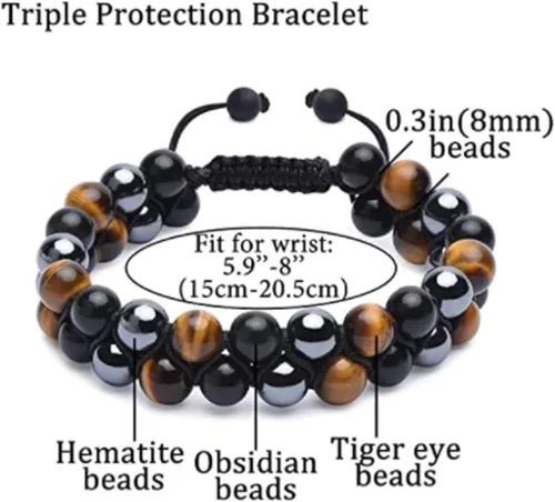 Vista 5 de Treatment Crystal Tiger Eye Black Obsidian Hematite 8 Mm Stone Beads Good Luck Triple Protection Bracelet For Men Ladies